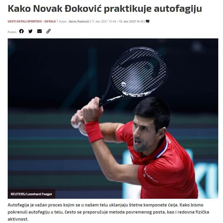 Novak Đoković, autofagija, intermittent fasting 
